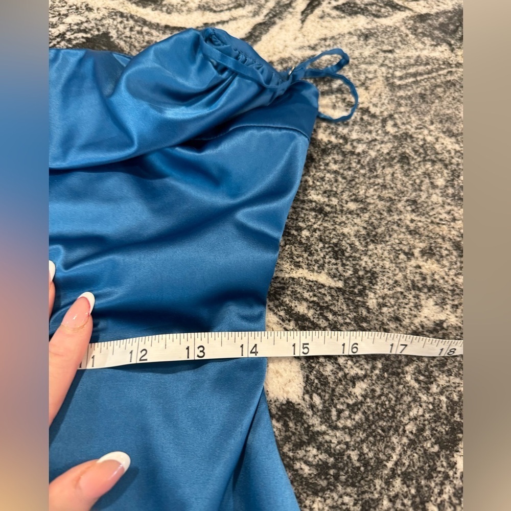 OH POLLY size 10 mini spaghetti strap cerulean blue mini satin dress - Picture 16 of 16